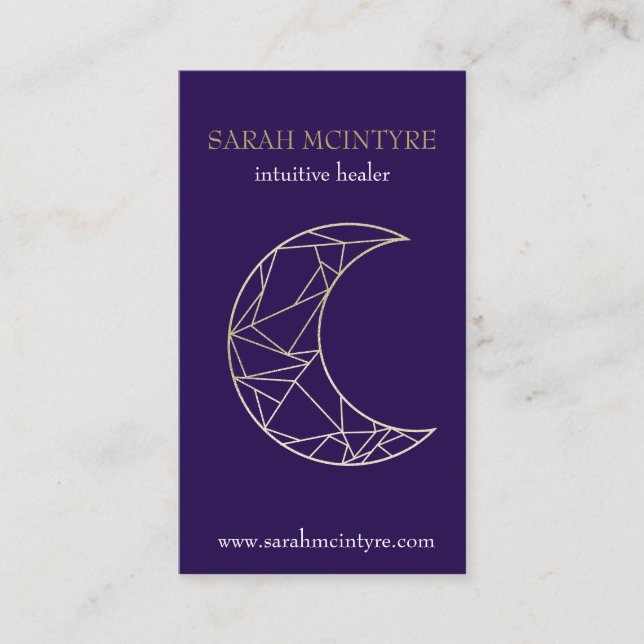 Tarjeta De Presentación Profundo Purple Gold Celestial Moon Psychic Healer (Anverso)