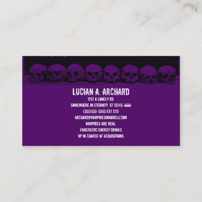 Tarjeta de presentación Purple Gothic Skulls (Anverso)