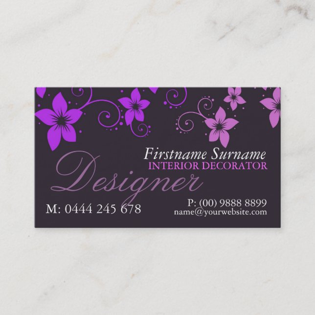 Tarjeta de presentación Purple Pink Floral Designe (Anverso)