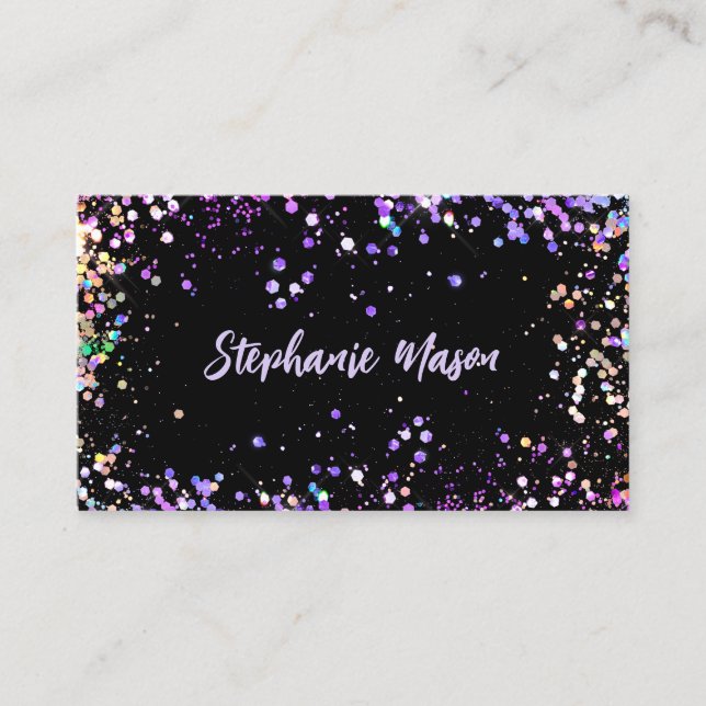 Tarjeta De Presentación Purpurina Holográfico maquillaje Artista Negra Neg (Anverso)
