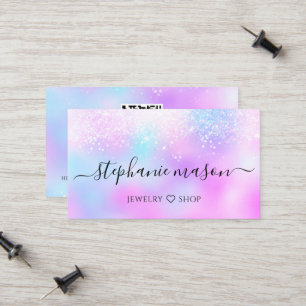 Tarjeta De Presentación Purpurina holográfico Pastel QR Code Girly