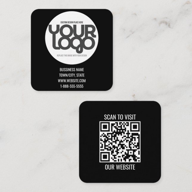 Tarjeta De Presentación QR Code Customizable Modern Black Business Card (Anverso / Reverso)