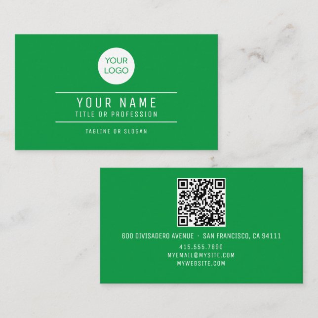 Tarjeta De Presentación QR Code Name Professional Logo Kelly Green (Anverso / Reverso)