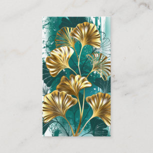 Tarjeta De Presentación Rama con hojas doradas Ginko Biloba