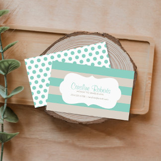 Tarjeta De Presentación Rayas y puntos modernos Aqua y Linen