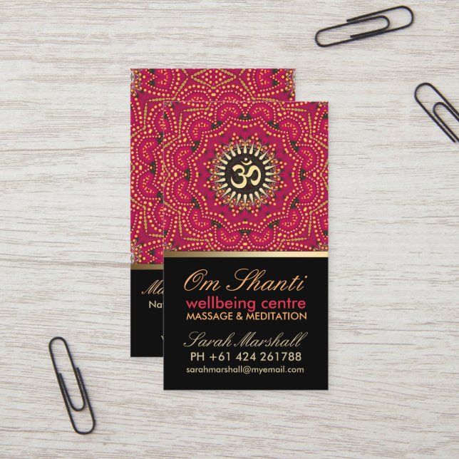 Tarjeta de presentación Red+Gold Om Shanti Yoga We (Anverso/Reverso In Situ)