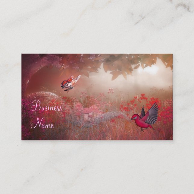 Tarjeta de presentación Red Pink Woodland Bird (Anverso)