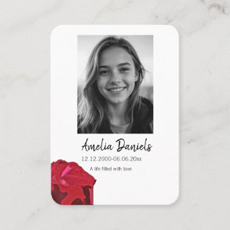 Tarjeta De Presentación Red Rose Funeral Prayer Card