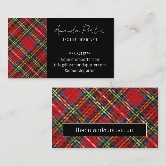 Tarjeta de presentación Red Tartan Plaid de moda (Anverso / Reverso)