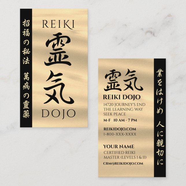 Tarjeta De Presentación Reiki 霊 気 energía caligráfica de vida en Japón (Anverso / Reverso)