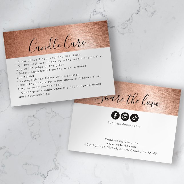 Tarjeta De Presentación Relieve metalizado Cuidados de Velas Comparten la  (Subido por el creador)