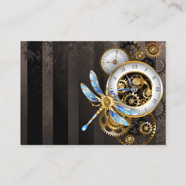 Tarjeta De Presentación Reloj de vapor con libélula mecánica (Anverso)