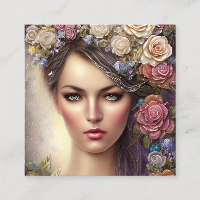 Tarjeta De Presentación Retrato de mujer boho con fondo completo Purpurino (Anverso)