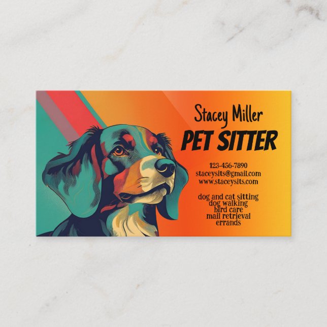 Tarjeta de presentación Retro Color Dog Mascota (Anverso)
