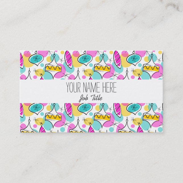 Tarjeta de presentación Retro Tree Baubles con ban (Anverso)