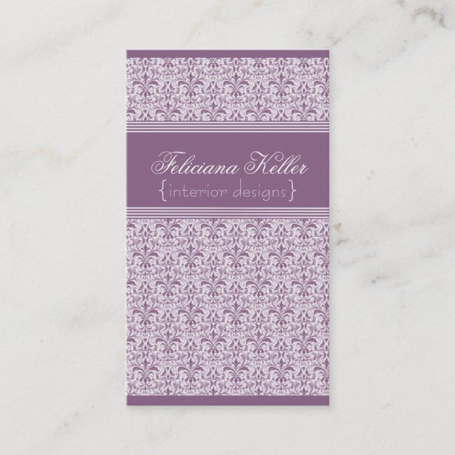 Tarjeta de presentación Romántica Damask, Lilac (Anverso)