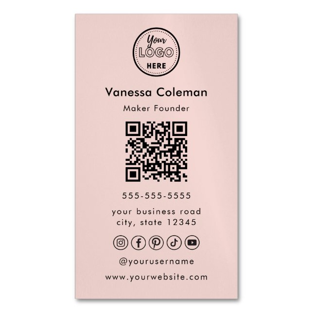Tarjeta de presentación rosa de código Qr mínimo p (Frente vertical)