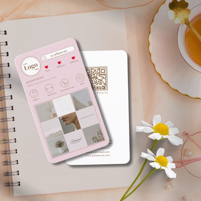 Tarjeta de presentación rosa de Collage de fotos I (Modern Instagram Photo Collage Pink Business Card)