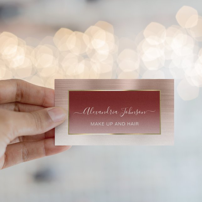Tarjeta De Presentación Rosa de moda Oro Ombre Makeup Artista Hair Negocio (Trendy Rose Gold Ombre Makeup Artist Hair Business Calling Card)