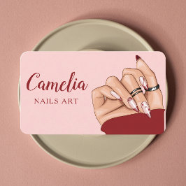 Tarjeta de presentación rosa de Red Nail Artista S