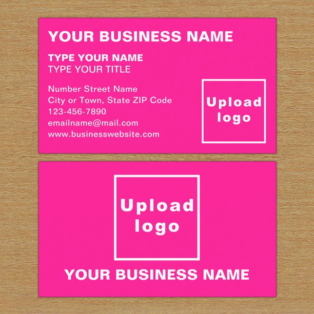 Tarjeta de presentación rosa de texto alineado a l (The front and back of the pink business card)