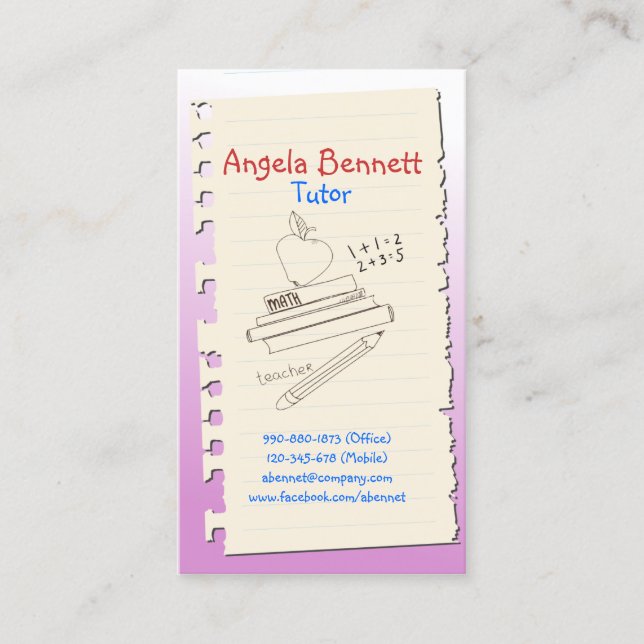 Tarjeta de presentación rosa Doodle Tutor de una p (Anverso)