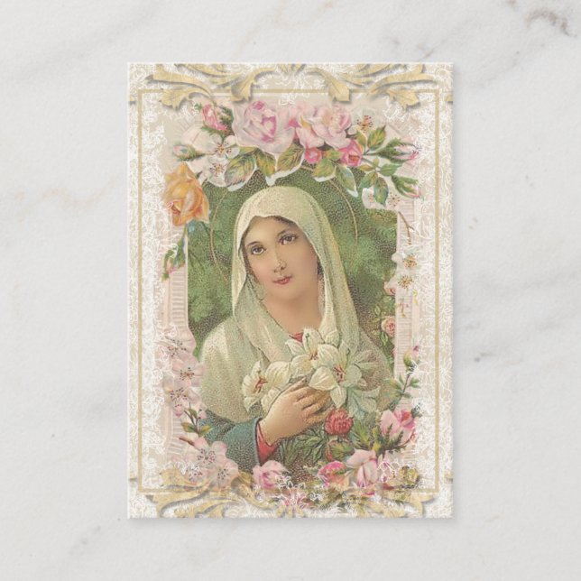 Tarjeta De Presentación Rosas de la Virgen Religiosa María Magnífica Oraci (Anverso)