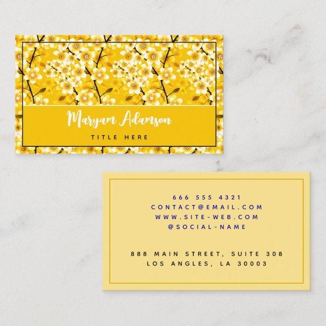 Tarjeta De Presentación Rosas florales únicos, elegante oro de mostaza (Anverso / Reverso)