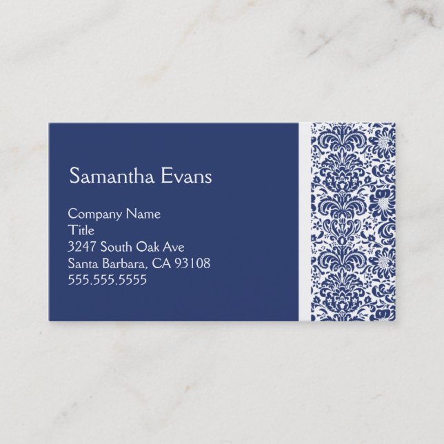 Tarjeta de presentación Royal Blue and White Damas (Anverso)