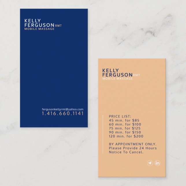 Tarjeta de presentación Royal Blue Peach Mínima (Anverso / Reverso)