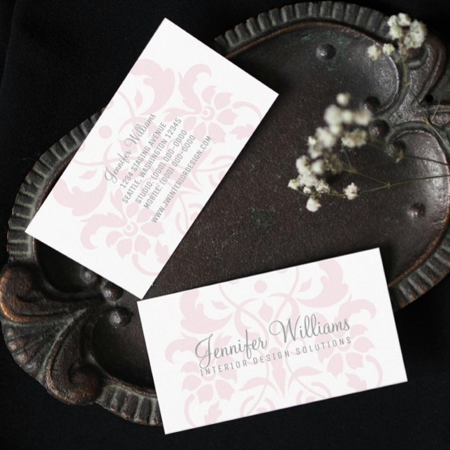 Tarjeta de presentación Rubor Pink Subtle Damask (Blush Pink Subtle Damask Business Cards)