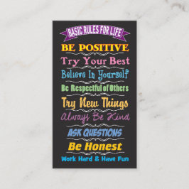 Tarjeta De Presentación Rules for Life Inspirational Card