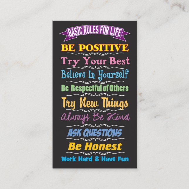 Tarjeta De Presentación Rules for Life Inspirational Card (Anverso)