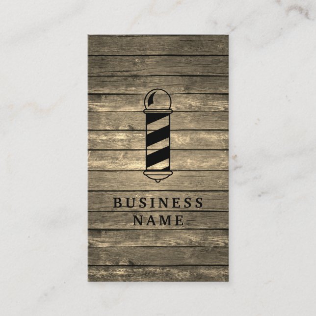 Tarjeta de presentación Rustic Barber Shop Wood (Anverso)