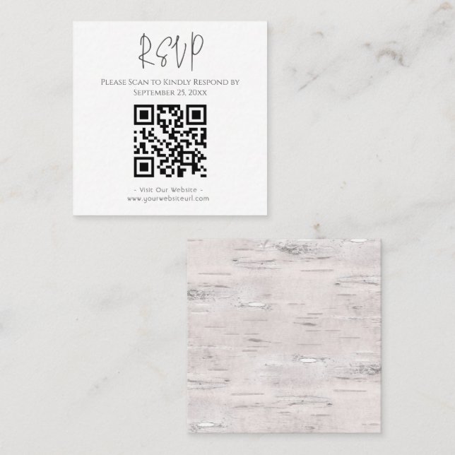 Tarjeta de presentación Rústica Birch Wood Boda Sq (Anverso / Reverso)
