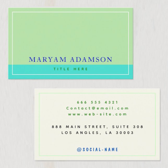 Tarjeta De Presentación (Sage Green, Turquesa, Marfil) Borde elegante (Elegant modern calling card
Sage green turquoise ivory design
Simple border business card)