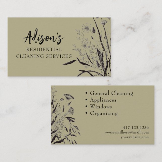 Tarjeta de presentación Sage Green Wildflower (Anverso / Reverso)