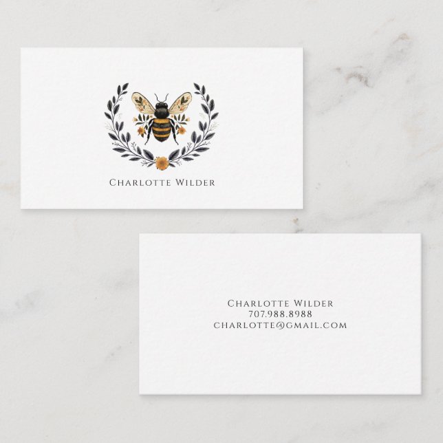 Tarjeta De Presentación Script Signature Personalized Bee Floral  (Anverso / Reverso)