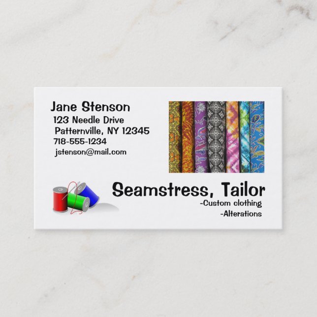 Tarjeta de presentación: Seamstress, Tailor (Anverso)
