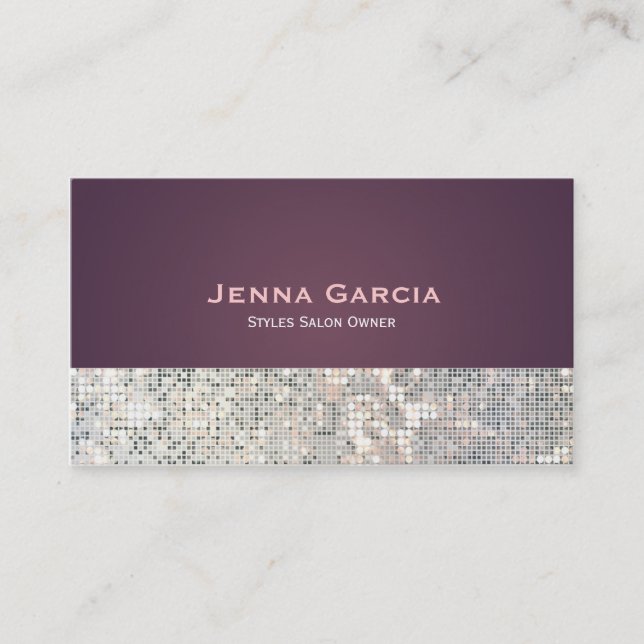 Tarjeta de presentación Sequin Glitzy Glam Purple (Anverso)