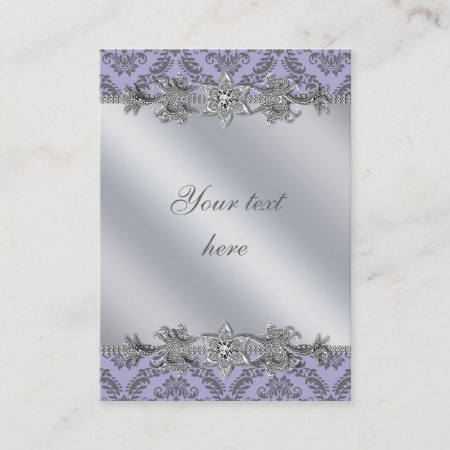 Tarjeta de presentación Silver Purple Damask (Anverso)