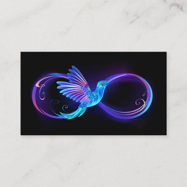 Tarjeta De Presentación Símbolo de infinito neón con colibrí brillante (Anverso)