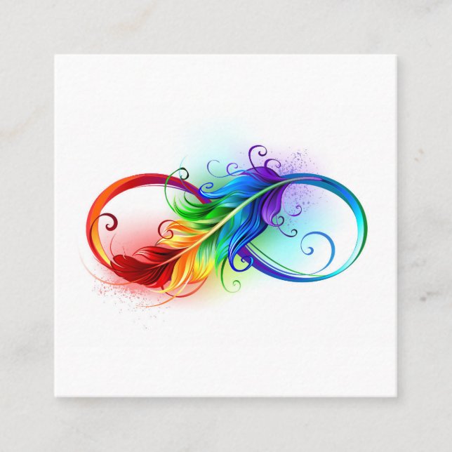 Tarjeta De Presentación Símbolo infinito con pluma arco iris (Anverso)