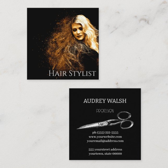 Tarjeta de presentación simple cuadrada negra (Anverso / Reverso)