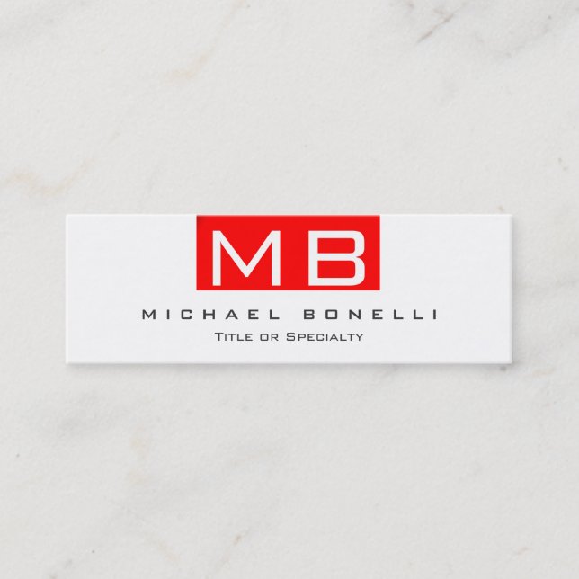 Tarjeta de presentación Skinny Monogram White Red  (Anverso)