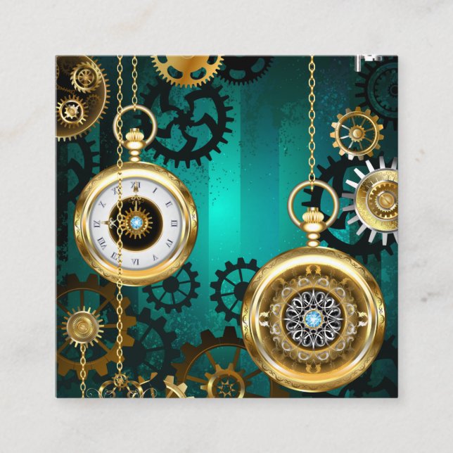 Tarjeta De Presentación Steampunk Jewelry Watch sobre un fondo verde (Anverso)