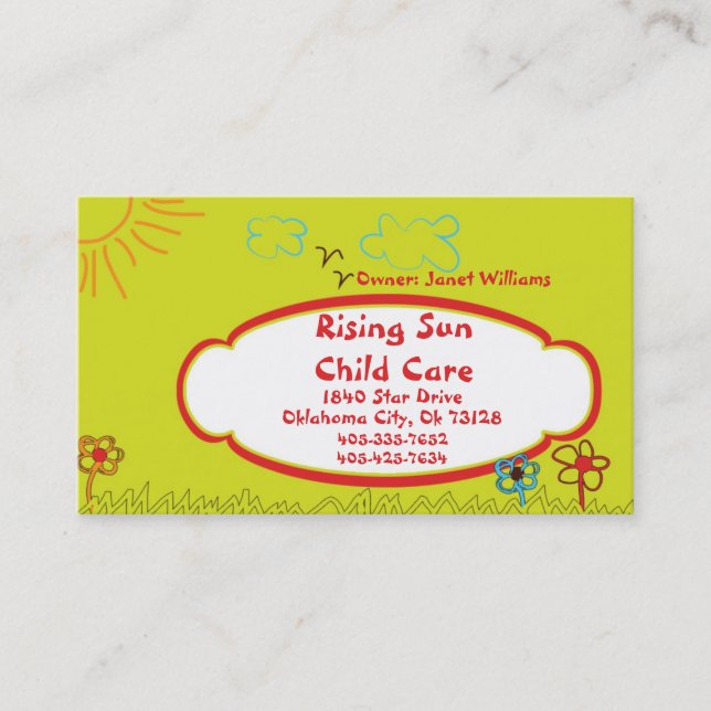 Tarjeta de presentación Sunshine Child Care (Anverso)
