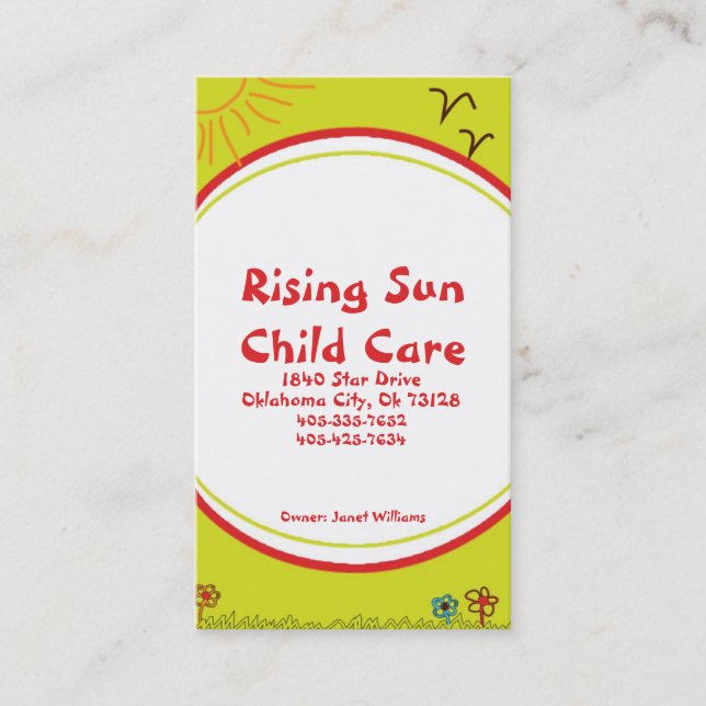 Tarjeta de presentación Sunshine Child Care (Anverso)