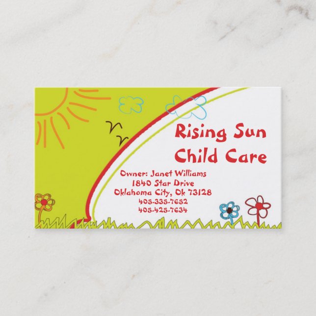 Tarjeta de presentación Sunshine Child Care (Anverso)
