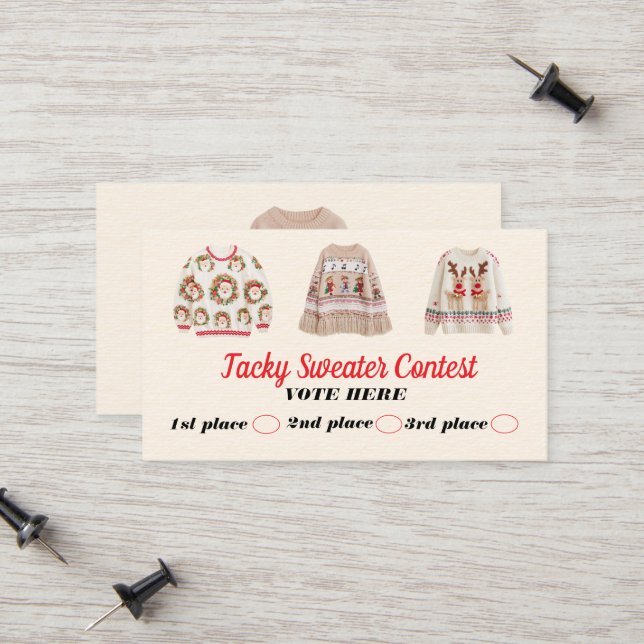 Tarjeta De Presentación Tacky Sweater Contest Voting Cards (Anverso/Reverso In Situ)